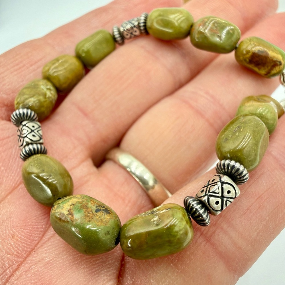 Emerald Valley Mine Turquoise Nugget Bracelet Sterling Silver Southwestern 7.5” - Picture 17 of 17
